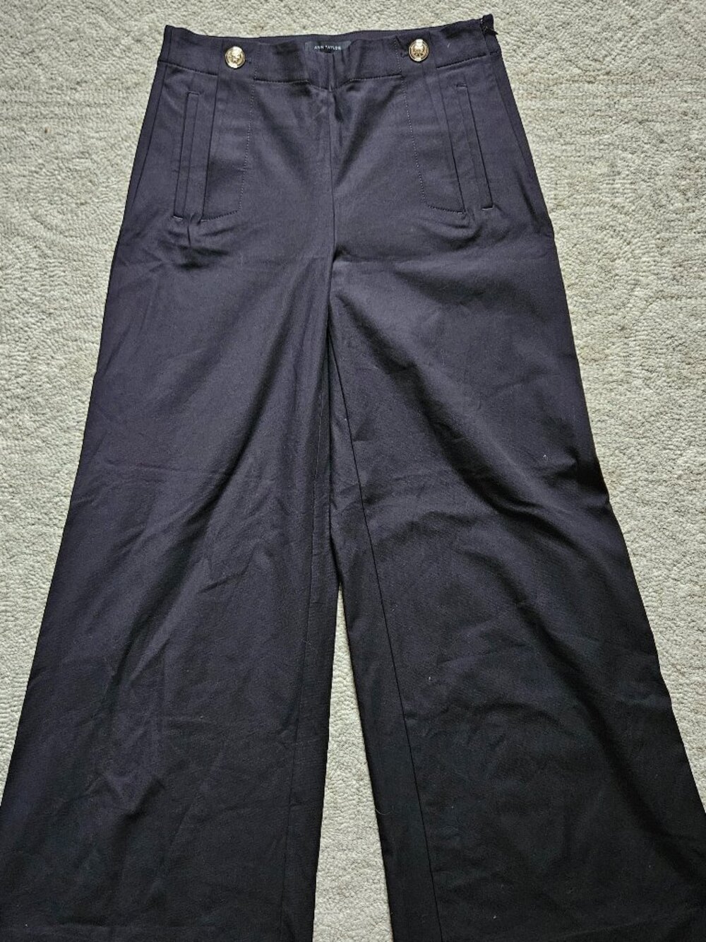 Ann Taylor Twill Sailor Palazzo Pants Black Size 8 2024 Wide Leg Office Casual
